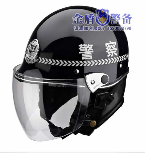 黑色治安警察摩托车夏季头盔，带面罩警用防护头盔，护脖保护警用头盔