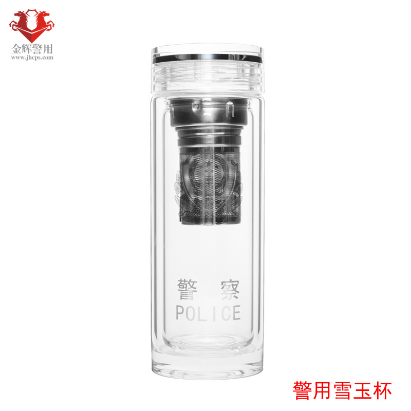 警察雪玉杯，警用水晶泡茶隔离杯，高档公安过滤杯，高级警用茶杯